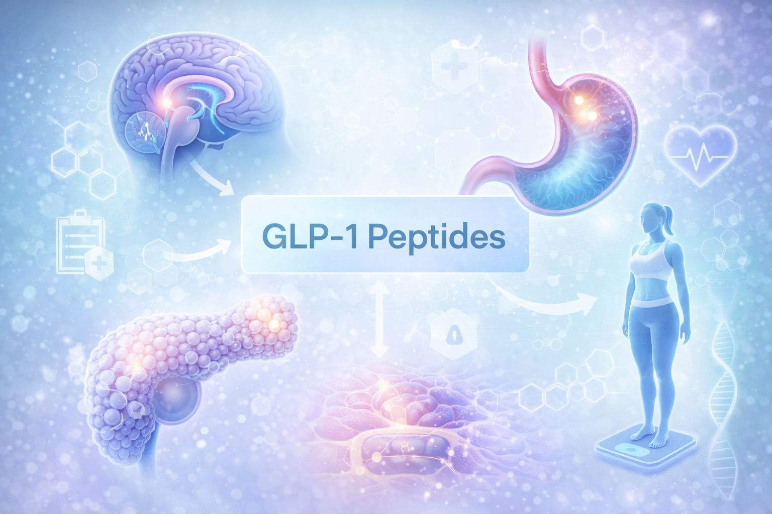 Illustration of GLP-1 peptide signaling pathway involved in appetite regulation
